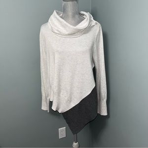 89th & MADISON asymmetrical cowl neck knit grey sweater long sleeve size medium